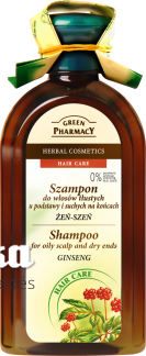 Green Pharmacy gyógynövényes sampon zsíros fejbőrre és száraz hajvégekre ginseng kivonattal 350ml (0% paraben, mesterséges színezék, SLS, SLES)
