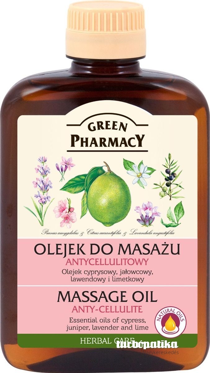 Gyártói készlethiány! GREEN PHARMACY anticellulit hatású masszázsolaj (ciprus, boróka, levendula, lime olaj) 200 ml