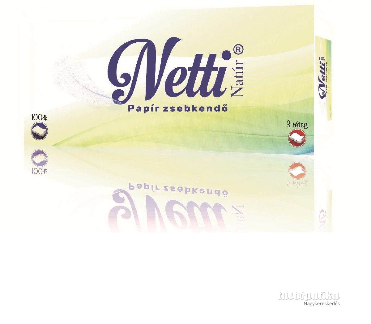 Papírzsebkendő Netti 100 db-os 3 r. 100% cellulóz Natúr (50 db=zsugor) 