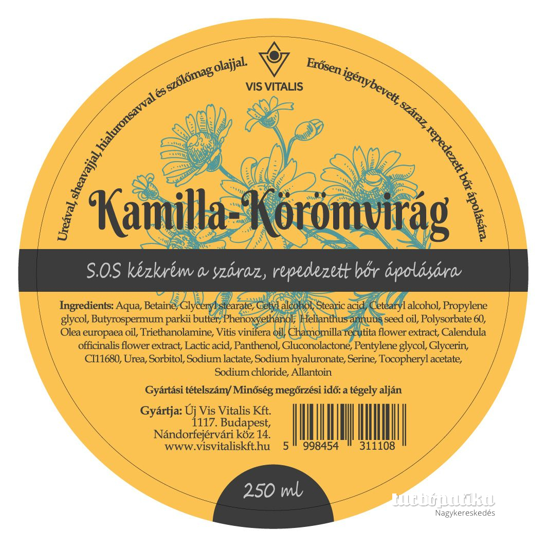 ÚVV Kamilla - Körömvirág S.O.S. kézkrém a száraz , repedezett bőr ápolására 250 ml
