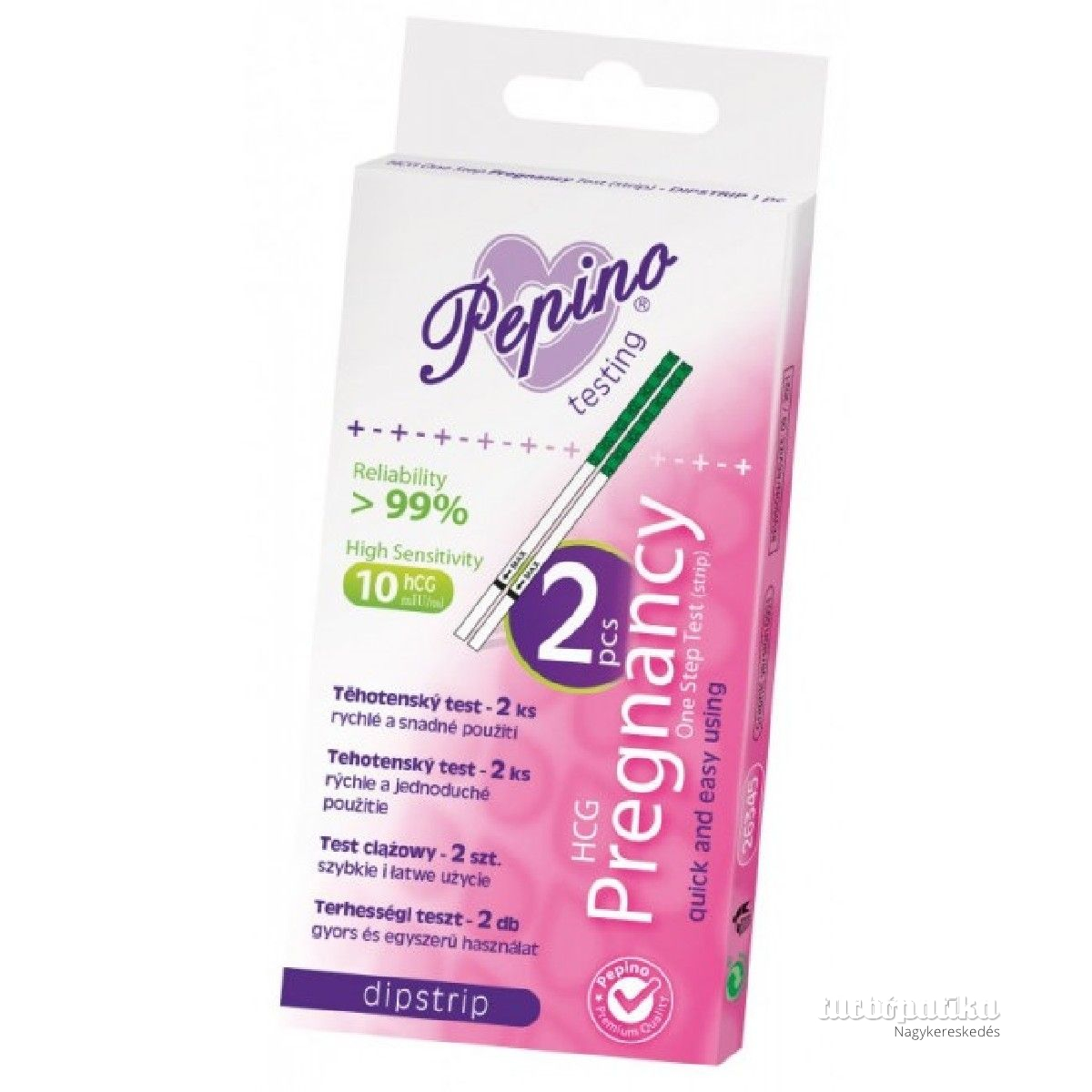 Pepino terhességi teszt 2 db-os DIPSTRIP 10hCC mlU/ml 