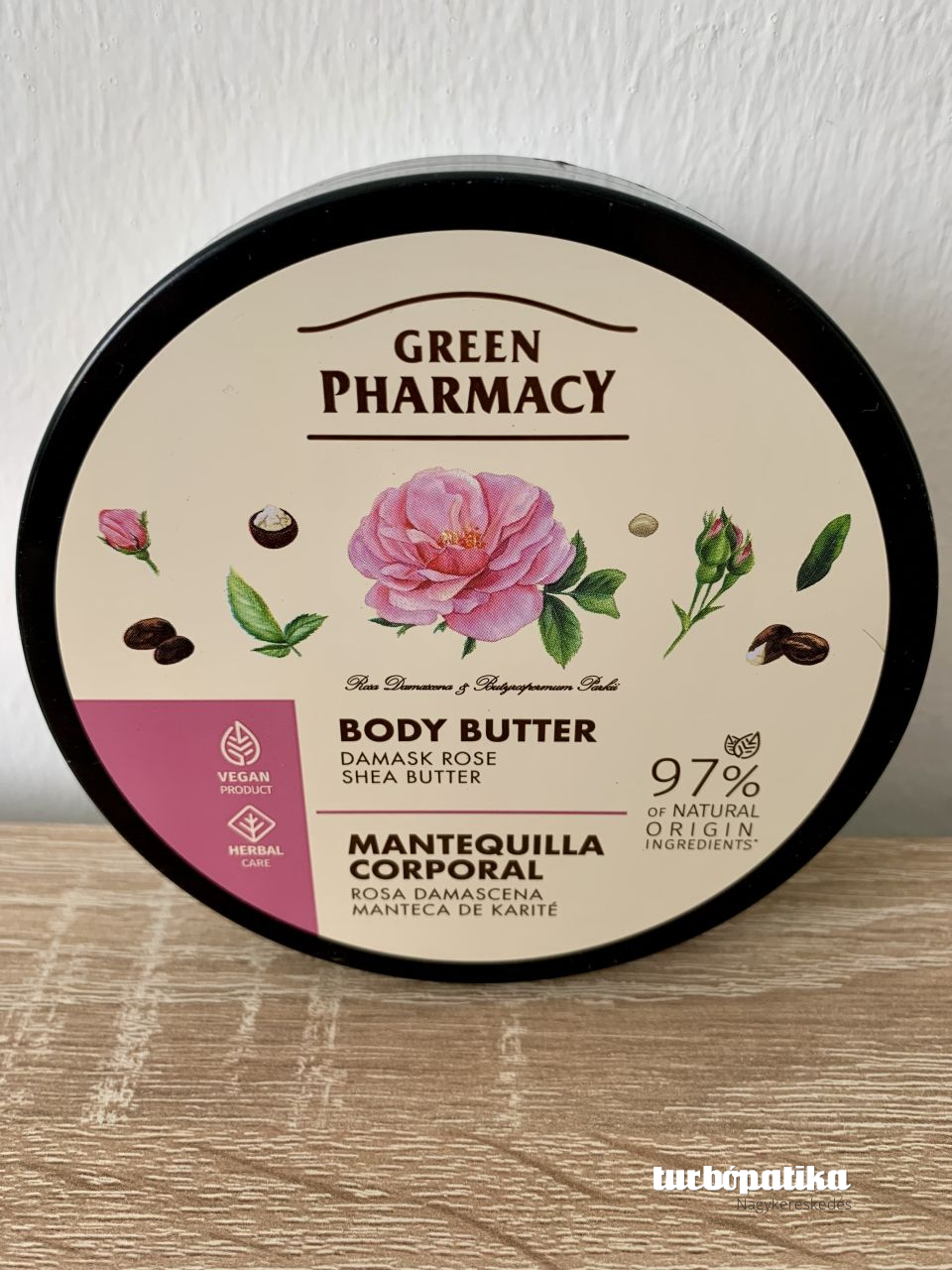 Green Pharmacy gyógynövényes testvaj (97% természetes összetevőkkel) 200 ml -Damaszkuszi rózsa és shea vaj kivonattal