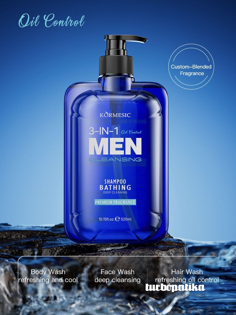 Kormesic 3in1 tisztító trusfürdő férfiaknak (tusfürdő, sampon, arclemosó) 520 ml KMC64127